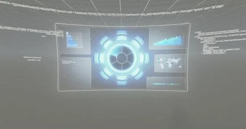 Image of computer data processing over screen on dark background Foto stock