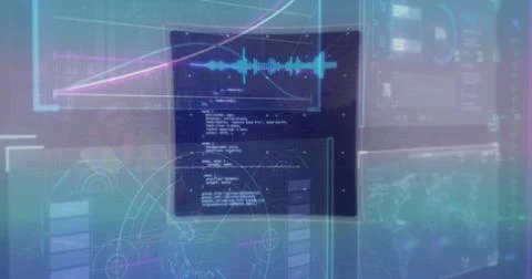 Image of computer data processing over screens Foto stock