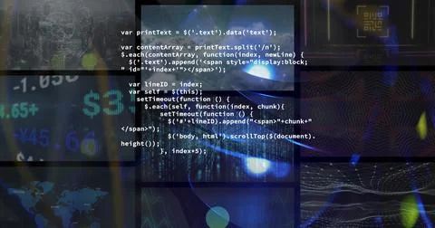 Image of computer data processing on screens 스톡 사진
