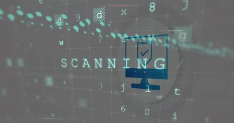 Image of computer icon over data processing on white background Illustrazione stock