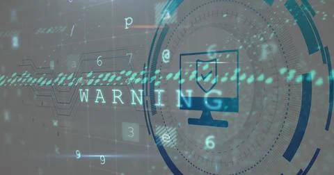 Image of computer icon over data processing on white background Illustrazione stock