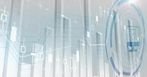 Image of computer icon over data processing on white background Stock Photos