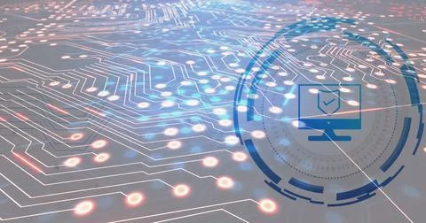 Image of computer icon over data processing on black background Foto stock