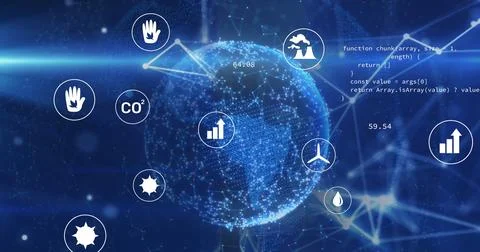 Image of computer icons with dots connected with lines and programming data イラスト素材