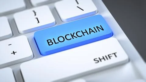 An image of a computer keyboard blockchain Stock Illustration