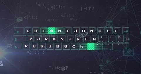 Image of computer keyboard over network and data processing Stock Illustration