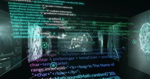 Image of computer language and connected dots, multiple medical interface o.. 写真素材
