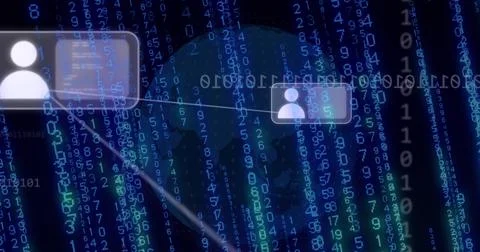 Image of computer language, connected icons, binary codes and changing numbers Stock Photos