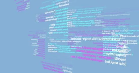 Image of computer language moving on blue background Stock Photos