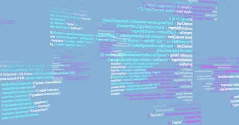 Image of computer language moving on blue background Stockfoto's