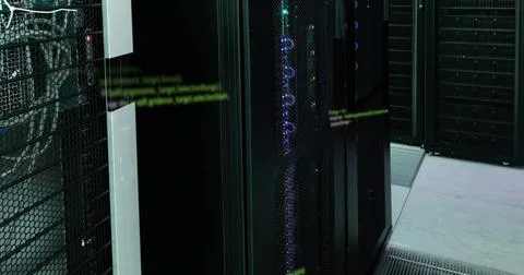 Image of computer programming language over data server room 写真素材