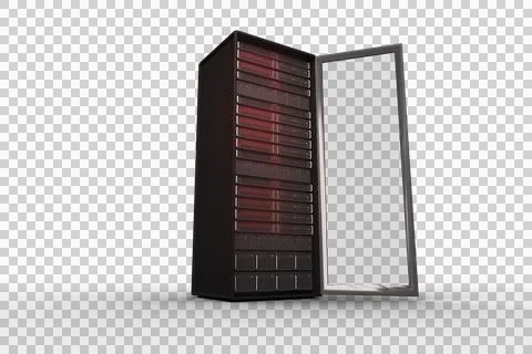 Image of computer server with red lights and door open Stockfoto's