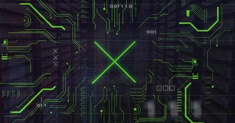 Image of computing data processing over computer servers Stock Illustration