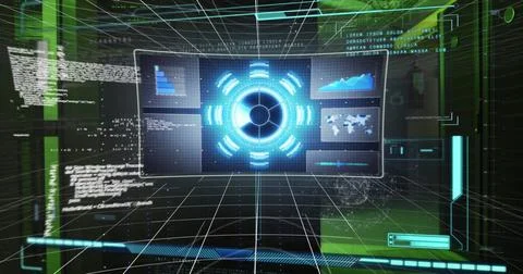 Image of computing data processing over screens Fotos Stock