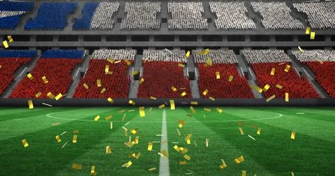 Image of confetti falling over chilean flag in empty sports stadium Stock Illustration