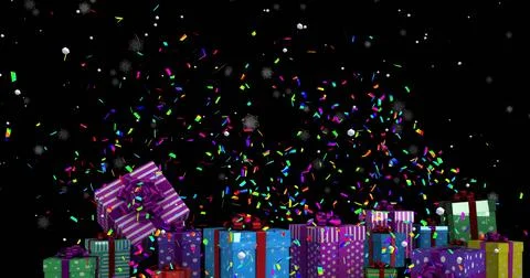 Image of confetti falling over christmas presents with copy space Stock Illustration