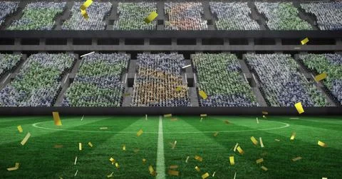 Image of confetti falling over empty sports stadium Stock Illustration