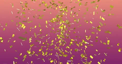 Image of confetti falling over gradient pink to yellow background イラスト素材