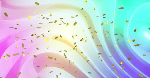 Image of confetti falling over gradient waving pink to blue background イラスト素材