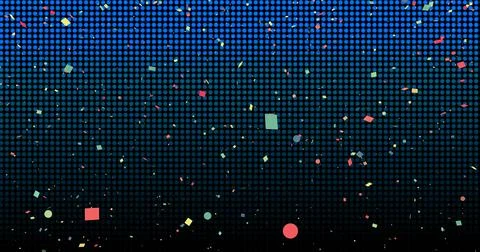 Image of confetti falling over gradient dots on blue background Stock Illustration
