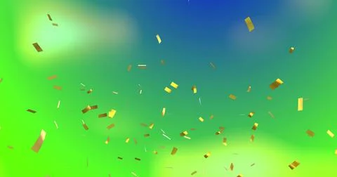 Image of confetti falling over gradient green to yellow background Stock Illustration