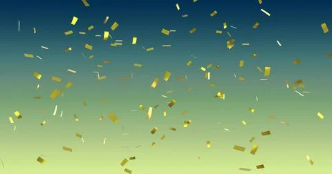 Image of confetti falling over gradient blue to yellow background イラスト素材
