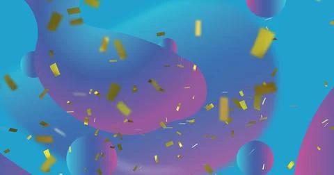 Image of confetti falling over gradient blue and pink background Stock Illustration