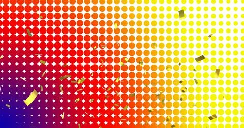 Image of confetti falling over gradient yellow to blue dotted background Stock Illustration