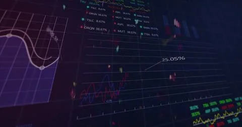 Image of confetti falling over stock exchange financial data processing 스톡 일러스트