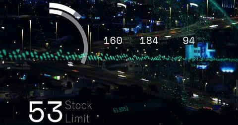 Image of confetti with scope and over doctor practicing graph Stock Photos