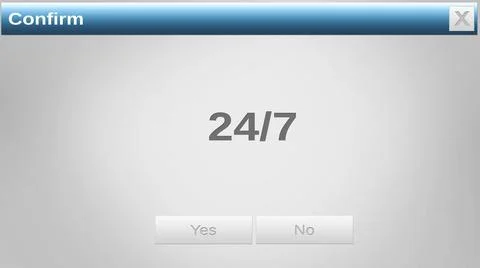 Image of confirm, 24, 7 text and yes and no buttons on grey website window, copy Stock Photos