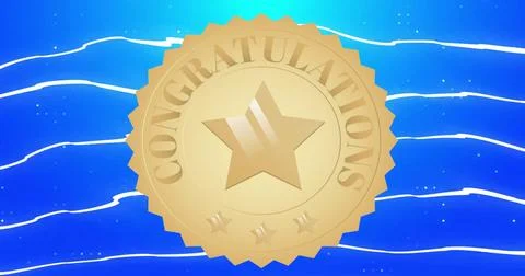 Image of congratulations text on gold circle on patterned blue background Foto stock