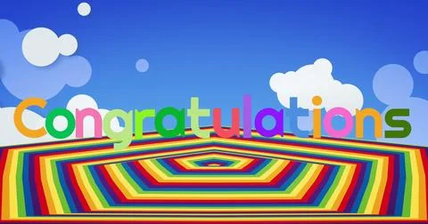 Image of congratulations text over rainbow shape Stock Photos