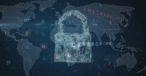 Image of connected dots forming cloud and padlock, texts, letters, numbers, Stock Photos