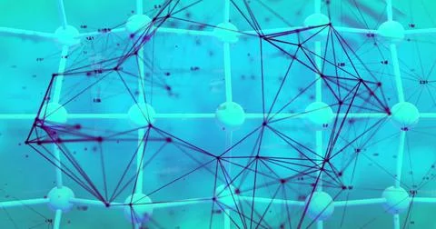 Image of connected dots forming geometric shapes, dna helixes, net pattern on 写真素材