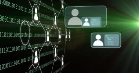 Image of connections and binary coding data processing Foto stock
