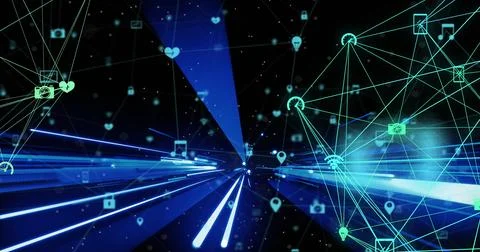 Image of connections and blue lines on black background イラスト素材