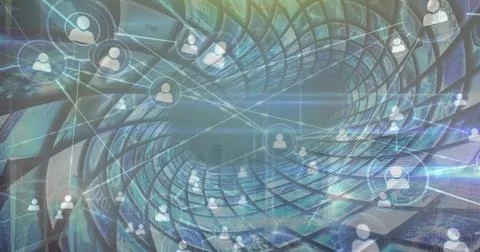 Image of connections and data on digital screens Illustrazione stock