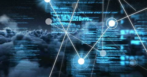 Image of connections and data over clouds 스톡 사진