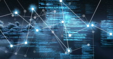Image of connections and data over clouds Stock Photos