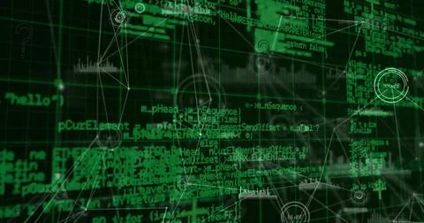 Image of connections and data processing on black background イラスト素材