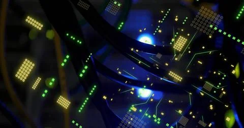 Image of connections and data processing over black background 스톡 사진