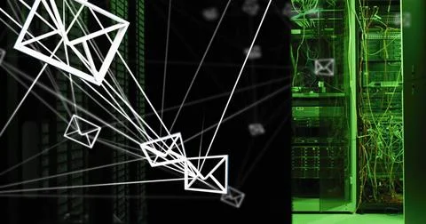 Image of connections and data processing over computer servers 스톡 사진