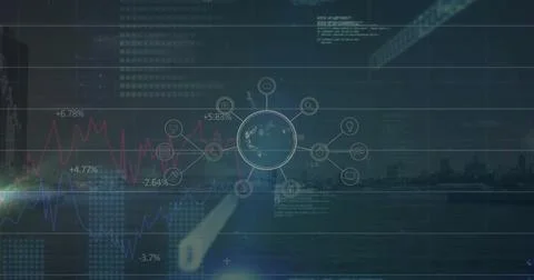 Image of connections and data processing over dark background Stock Photos