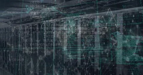 Image of connections and data processing over servers Stock Photos