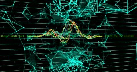 Image of connections and digital data processing over black background Illustrazione stock