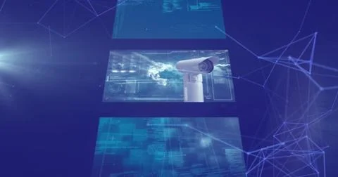 Image of connections and digital data processing over screens 写真素材