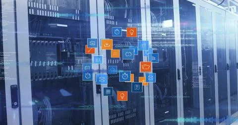 Image of connections and digital data processing over computer servers Foto stock