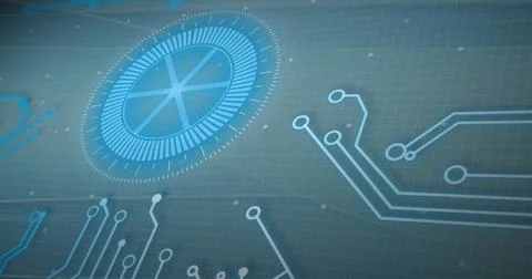 Image of connections and scope scanning over gray background Stock Illustration