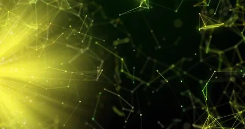 Image of connections and yellow light over black background Stock Photos